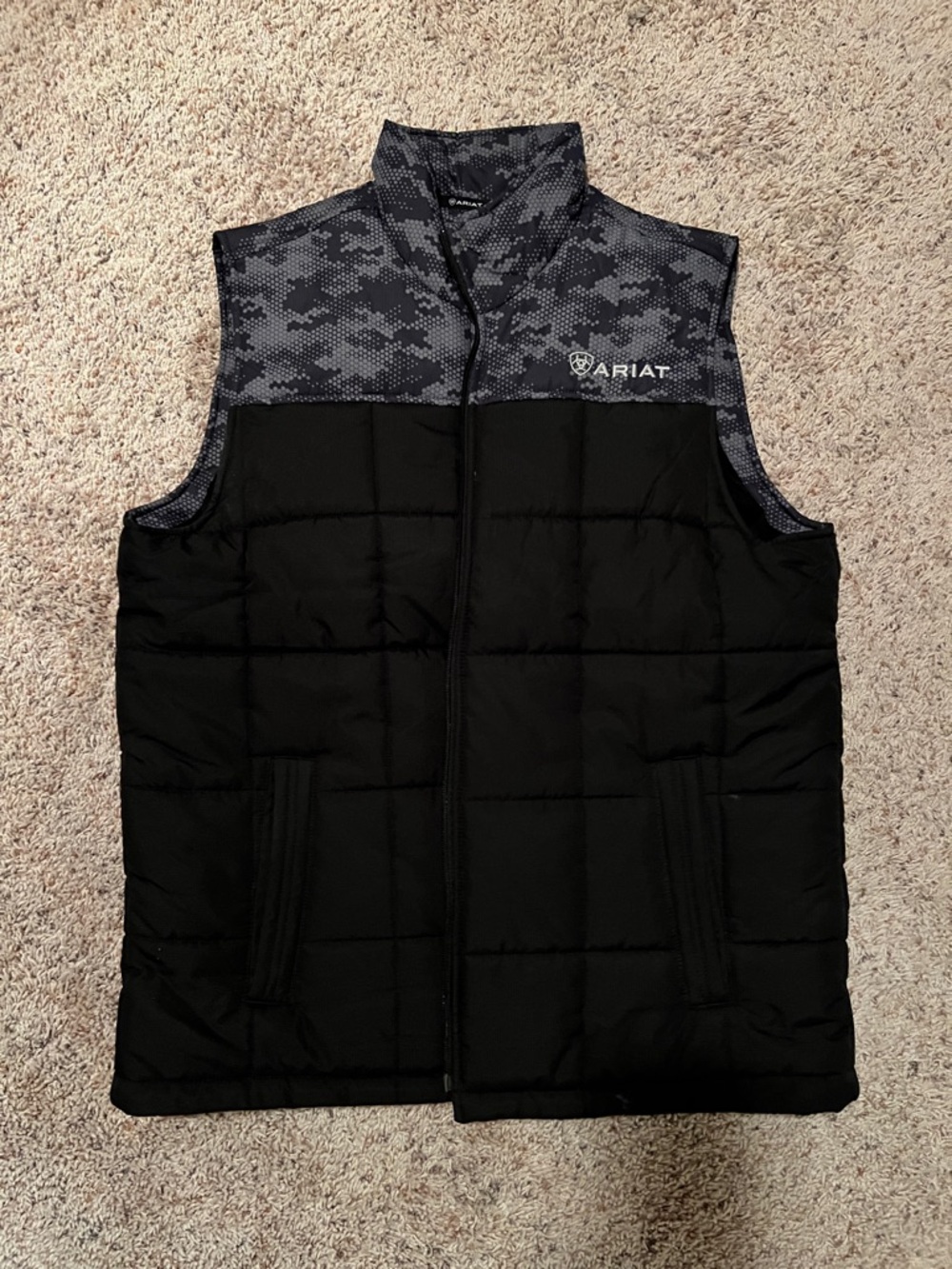 Ariat Black Quilted Vest with Gray Digital Camo Yoke